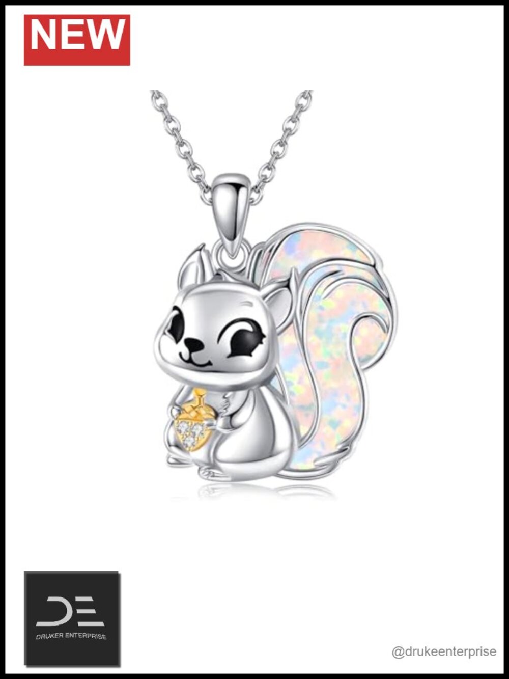 925 Sterling Silver Animal Pendant Necklace - Squirrel Opal